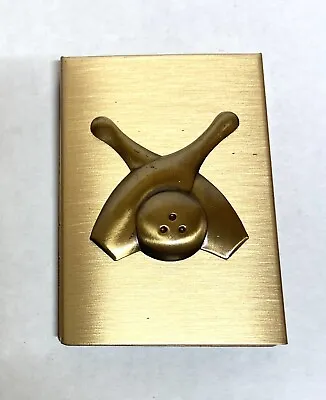 Vintage Metal Note Pad Holder -Bowling Design Attached- Brushed Brass Finish NOS • $12.99