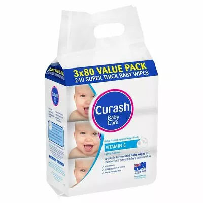 $12.74 • Buy Curash Baby Wipes Vitamin E 3 X 80 Pack