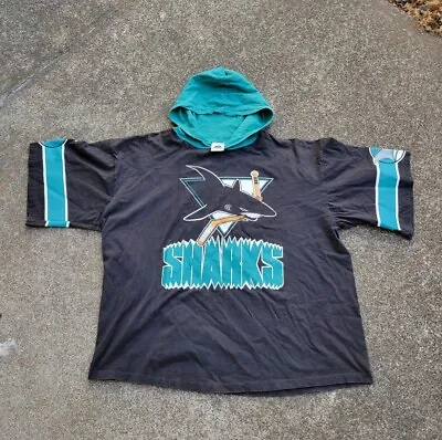 Vintage San Jose Sharks Men’s Hooded Short Sleeve Pullover Shirt X Large Baggy • $60