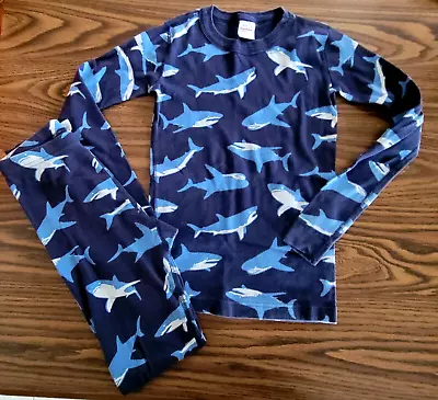 Hanna Andersson 2 Piece  100% Organic Cotton Pajamas Size 12 Blue Shark Design • $14.99