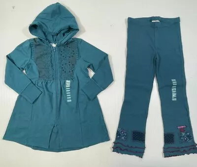 Naartjie Girls Blue Cotton Zip Up Hooded Long Sleeve Jacket Pant 2Pc Set Size 6 • $35