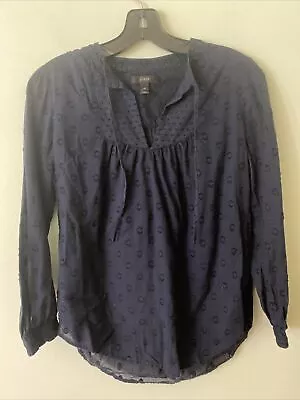 J Crew Navy Blue Double Dot Bib Top Lightweight Boho Peasant Blouse 00 A5545 • $8