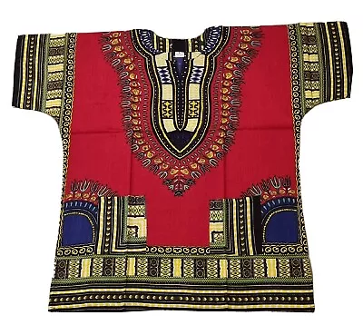 Unisex Dashiki African Tribal Print Caftan Shirt Red Large • £12