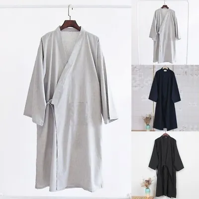 Summer Mens Japanese Kimono Yukata Bathrobe Pajamas Cotton Robe Loose-Clothing • £24.11