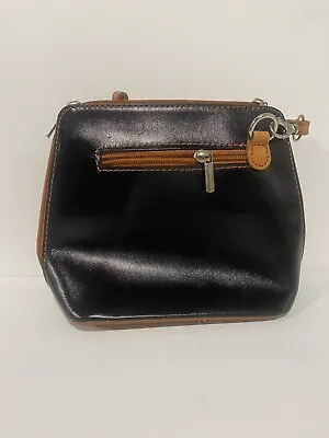 Vintage Vera Pelle Italy Black/Brown Crossbody Double Zipper Purse. Classic! • $18