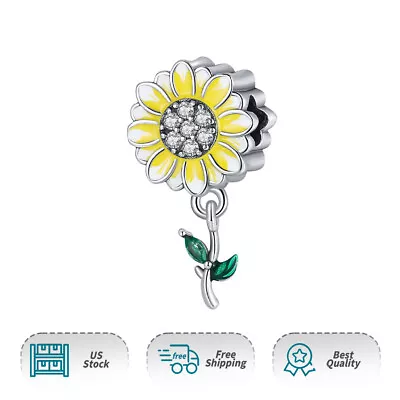 Authentic Sparkling Sunflower Dangle 925 Sterling Silver Women Bracelet Charm • $17.98