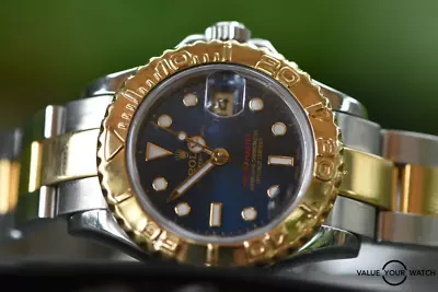 Rolex Yacht-Master 18k Yellow Gold/Steel Blue Dial Ladies 29mm Watch 169623 • $5997