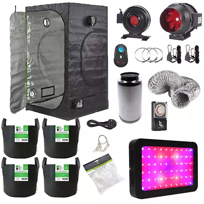 Hydroponics LED Grow Light 1x1x2m Grow Tent Kit Fabric Pots Timer Carbon Filter • £273