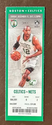 Boston Celtics 12/31/2017 NBA Ticket Stub Vs Brooklyn Nets • $6.95