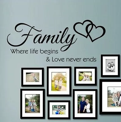 £4.99 • Buy Family Wall Love Quote Where Life Begins Vinyl Sticker Wall Art Home Mural Decal