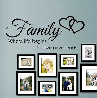 Family Wall Love Quote Where Life Begins Vinyl Sticker Wall Art Home Mural Decal • £4.99