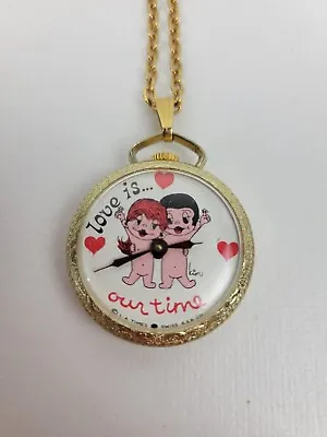 Vintage KIM CASALI “Love Is…Our Time” Gold Tone Necklace Pocket Watch (non-work) • £28.95
