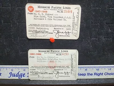 Antique Lot Of 2 Missouri Pacific Lines Railroad Passes Tickets 40s/50s • $30