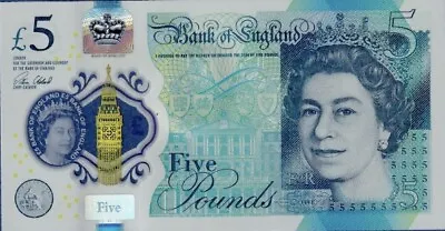 Great Britain 5 Pounds 2016 QEII Uncirculated Banknote. 5 Pounds Currency GBP • $18