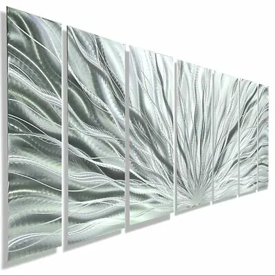 Abstract Art Silver Metal Wall Etched Hanging Sculpture Decor For Indoor/Outdoor • £376.40