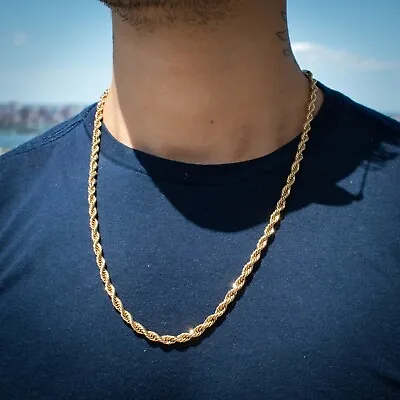 Textured Rope Chain 18k Yellow Gold Necklace 5mm Solid Lifetime Warranty • $109