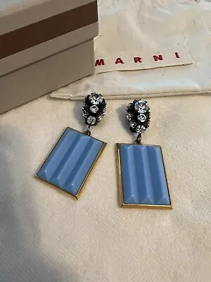 NIB Marni Signature Style Clip On Blue Earrings Rare Unique Made In Italy $650 • $490