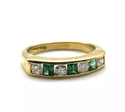 18ct Gold Emerald Diamond Ring 18K Yellow Gold Emerald Diamond Eternity Ring WOW • £399