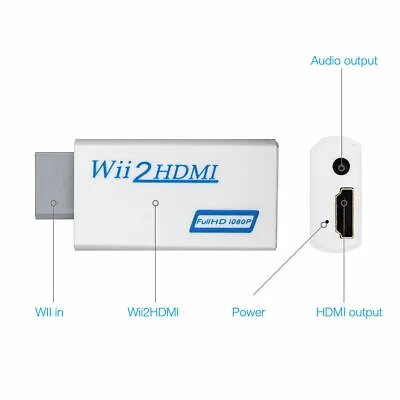 £3.99 • Buy Wii Input To HDMI 1080P HD Audio Output Converter Adapter Cable 3.5mm Jack Audio