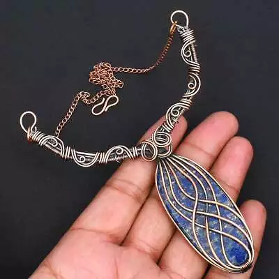 Lapis Lazuli Gemstone Handmade Copper Wire Necklace Jewelry 42 Gms AN 9389 • $8.05