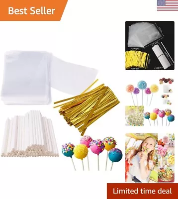 Cake Pop Sticks And Wrappers Set - 300Pcs - Includes Bags & Twist Ties • $17.99