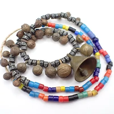 34  Strand AFRICAN BELLS Brass Bronze Metal Trade Beads Handmade Old Tribal • $55