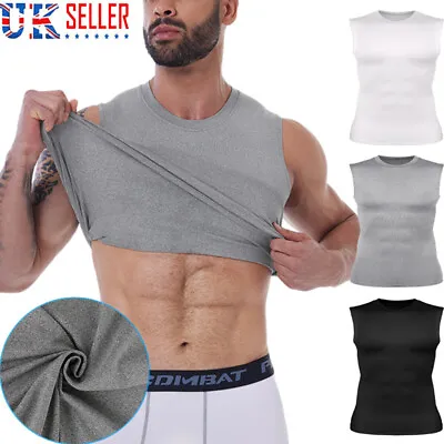 Slimming Men Athletic Compression Vest T-Shirt Sleeveless Workout Tank Top Sport • £12.79