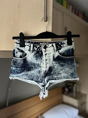 Topshop Denim Acid Wash High Waisted Shorts / Hotpants Size 6 • £19.99