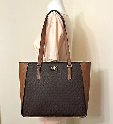 Michael Kors Sylvia Top Zip Brown MK Acorn Medium Tote Shoulder Bag • $149.98