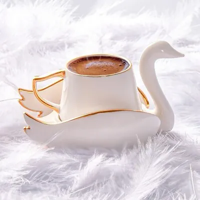 £29 • Buy Swan Porcelain Espresso Turkish Coffee Cup Set Of 2, 4 Piece, 90ml, Gold White