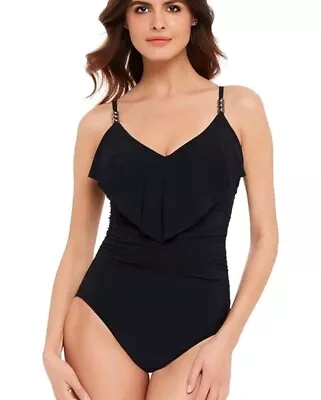 Magicsuit Women's Black Isabel Slimming Ruffled Underwire One-Piece Size 12 • $49