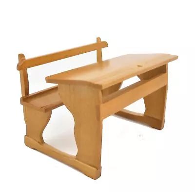 Dolls House Twin Double School Desk & Bench Old Fashioned Pine 1:12 Furniture • $18.71