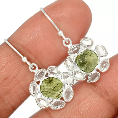 Natural Genuine Czech Moldavite & H.D. 925 Silver Earrings SY6 CE28622 • $16.99