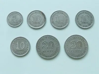 £6 • Buy 7 1948 - 1956 MALAYA & BORNEO 5c - 20c COINS