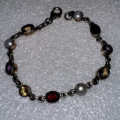 Nicky Butler NB Sterling Silver 925 Multi Gemstone Bracelet 7.75 Adj 11 GM WT • $79.38