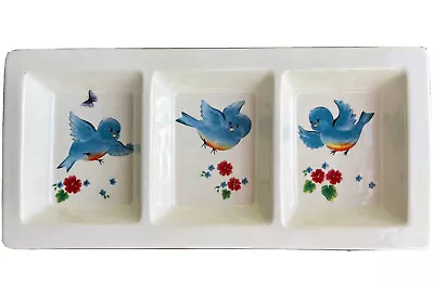 Vintage Bluebird 3 Compartment Divided Ceramic Condiment Serving Dish Cinderella • $27.75