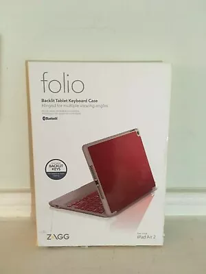 ZAGG Folio Case Hinged With Backlit Bluetooth Keyboard For IPad Air 2 - Crimson • $43.69