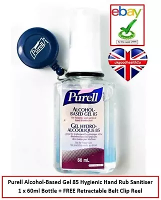 1x Purell Alcohol-Based Gel 85 Hygienic Hand Rub 60ml Sanitiser + Belt Clip Reel • £4.97