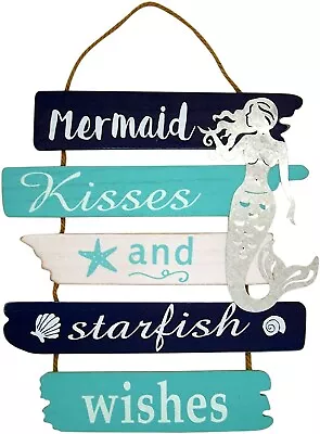 Mermaid Kisses And Starfish Wishes Stacked Wall Sign Mermaid Accent Beach Them • $16.90