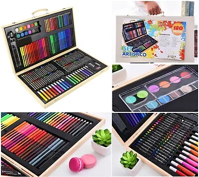 £19.99 • Buy 180 PCS ART SET Children Kids Colouring Drawing Painting Arts Crafts WOODEN Case