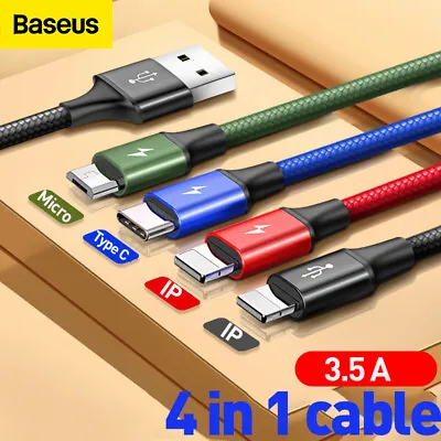 $8.89 • Buy Baseus 3.5A 4 In 1 Multi USB Charger Charging Cable Cord For Apple Micro TYPE