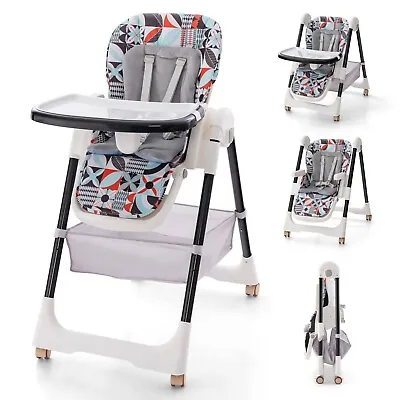 Folding Baby High Chair Adjustable Convertible High Chair W/  Reclining Backrest • £57.95