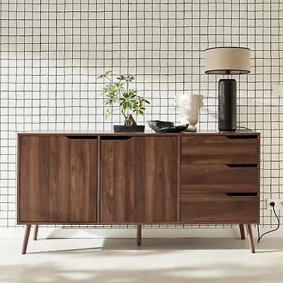 Walnut Wood-effect Sideboard 160x40x80cm Nepal 2 Doors 3 Drawers • £249