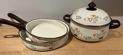 Vintage Floral Country Collection Cookware Set - Saucepan And Lid & 2 X Frypans • $145