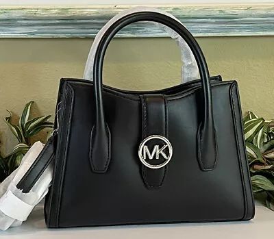 Michael Kors Gabby Small Zip Satchel Crossbody Bag Purse Mk Black Vegan Silver • $119.99