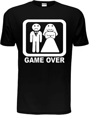 Mens Black Game Over Stag Do Party Wedding Marriage Funny Graphic T-Shirt Size M • £9.99