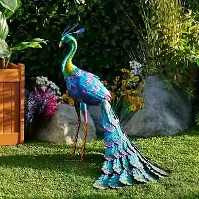 Metallic Peacock Statue Standing Outdoor Indoor Bird Yard Art • $38.75
