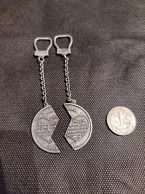 Mizpah Coin Key Chain Set.  Vintage Sterling Silver. Nice Couples Gift !! • $75