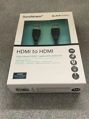 Sandstrom BLACK SERIES HDMI To HDMI 3m High Speed HDMI Cable With Ethernet  • £15.99