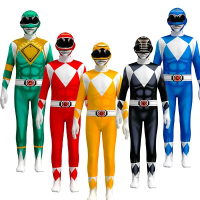 Kids Adults Power Rangers Jumpsuit Mask Costume Sets Fancy Dress Party Cosplay • $35.99